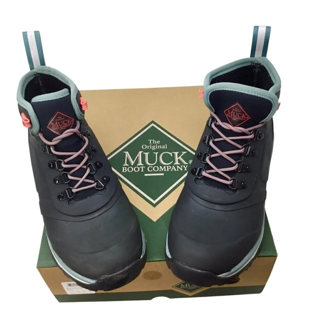 Apex Muck Boot NIB Lace Up 7 Black Pink Waterproof Neoprene Insulated AXWL-000